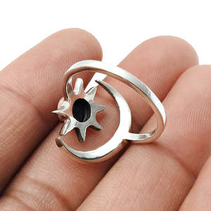 Solid 925 Sterling Silver Handmade Lapis Lazuli Gemstone Ring Natural Semi-Precious Sun & Moon Design Light Weight Boho Rings - Product Image 4