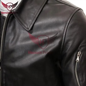 Blouson aviateur en cuir véritable noir pour homme, avec poignets côtelés, en cuir de vachette, style classique, vêtement d'extérieur tendance, chaud pour l'hiver - Product Image 3