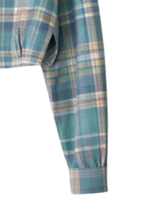 Chemisier court personnalisé pour femme à carreaux vert-bleu, col rabattu, manches longues, boutonné, style décontracté, fabricant et fournisseur OEM - Product Image 2