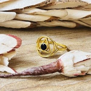 2026 Fashionable Geometric Black Onyx <b>Ring</b> 18K Gold Plated Brass Tringale Boho <b>Statement</b> <b>Ring</b> Classic Wholesale Unisex <b>Ring</b> - Product Image 6
