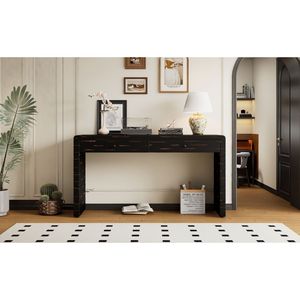 Mesa consola de madera negra envejecida TREXM con 2 cajones, diseño rústico de granja para entrada, pasillo o sala de estar, almacenamiento - Product Image 5