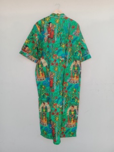 Kimono en coton imprimé jungle vert lime | Robe de chambre en coton faite à la main |   Vêtements de détente en coton imprimé - Product Image 5