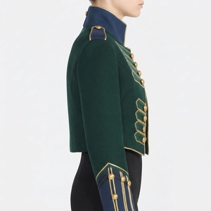 Veste de parade cérémonielle ajustée pour femme, style hussard, vert doré tressé, avec garniture marine, style napoléonien - Product Image 4