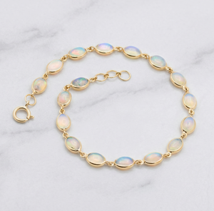 Bracelet tennis en or jaune massif 18 carats avec opale naturelle de qualité supérieure, taille ovale, pour femme, unisexe, cadeau, bijoux Memoria Jewels - Product Image 6