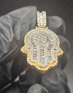 Colgante de Moissanita, Colgante Mano de Fátima, Colgante Amuleto de Ojo, Colgante de Plata 925, Colgante Espiritual de Protección y Buena Suerte - Product Image 4