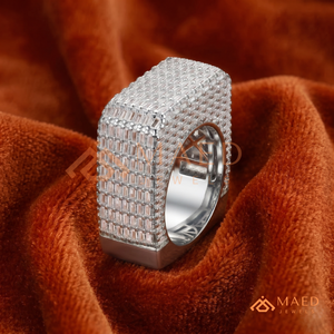 <b>Silver</b> White Gold Finish Baguette Stone Square <b>Ring</b> | Iced Out Geometric Band | Hip Hop <b>Men</b>’s & Fashion Statement Jewellery - Product Image 1