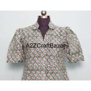 Robe de soirée moderne pour mariage, style doux, robe d'été en coton imprimé floral fait main, pour femme, coupe décontractée A-Line, magnifique et confortable - Product Image 2