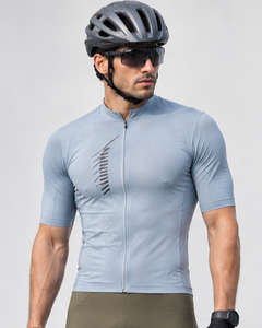 Men Cycling Jersey Short Sleeve <b>Light</b> Grey Breathable Quick Dry Polyester Customized Team <b>Name</b> Rear Pocket Outdoor Riding Wear - Product Image 2
