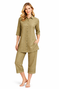 Women's Viscose Embroidered Collar Cord Set Two Pieces Casual Shirt Top and <b>Pants</b> Manufacturer - Product Image 4