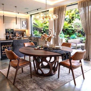 Luxali Eco-Friendly Durable Handmade Solid Wood <b>Round</b> <b>Dining</b> <b>Table</b> with Contemporary Design <b>4</b>-Seater Warm Atmosphere - Product Image 4