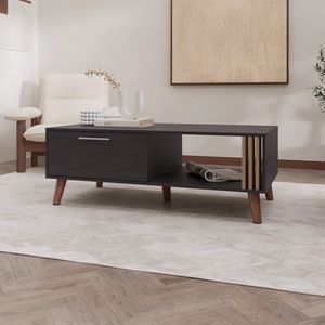 Table basse Wengue à ouverture latérale avec rangement ouvert - Product Image 1