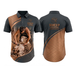 Polo de tonte de moutons durable à longue queue, uniforme de travail agricole sublimé, tissu doux et confortable, utilisation longue durée - Product Image 1