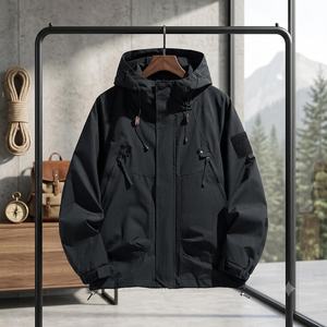 Veste coupe-vent à capuche pour homme Vornex Industry, imperméable, respirante, décontractée, pour l'extérieur, fermeture éclair, poches, légère, softshell - Product Image 6