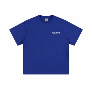เสื้อยืดคอกลมแขนสั้นผู้ชายสีน้ำเงินผ้าฝ้ายเจอร์ซีย์ทรงปกติสีพื้นสไตล์ลำลองพิมพ์โลโก้ด้านหน้าขายส่ง - Product Image 4