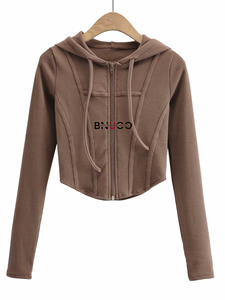 Custom High Quality New Sport Workout Short Long Sleeves Womens <b>Zip</b> <b>up</b> Hoodie Women <b>Cropped</b> Hoodie Manufacturer From Pakistan - Product Image 3