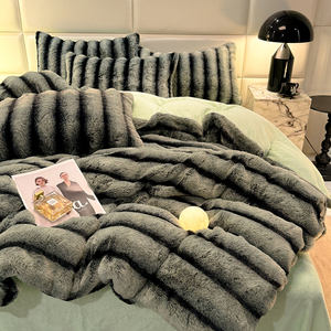 Parure de lit quatre pièces hiver épaissie, drap imprimé de qualité avec housse de couette double face en peluche chaude, design moderne toutes saisons - Product Image 5