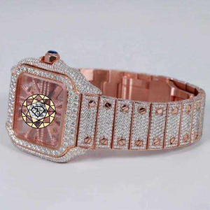 Square Rose Gold <b>Case</b> Analog Quartz Full Iced Out Hip Hop Lab Diamond Sapphire Crystal Deployment Custom Service Wristwatch - Product Image 2