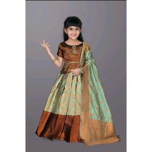 JACQUARD DE SOIE FANTAISIE TRAVAIL TISSANT ENFANTS LEHENGA CHOLI AVEC PISTA DUPATTA - Product Image 1