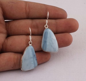 Wholesale Natural Blue Lace Agate 925 <b>Sterling</b> <b>Silver</b> <b>Dangle</b> <b>Earrings</b> Soft Blue Gemstone Drop <b>Earrings</b> High Quality Jewelry - Product Image 5