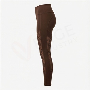 Leggings de yoga taille haute pleine longueur avec empiècements transparents, en Spandex et Nylon, extensibles dans les quatre sens, ajustement sans couture - Product Image 3