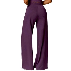 Pantalon de jogging décontracté pour femme en molleton brossé, coupe droite, avec revers élastiques, logo personnalisé, fournisseur, vente en gros - Product Image 2