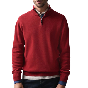 Pull en maille bordeaux pour homme avec col montant et fermeture éclair, manches longues, décontracté, chaud et doux pour l'hiver, qualité supérieure - Product Image 1