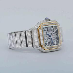 Nouvelle montre pour homme avec diamants taille baguette, cadran squelette, or blanc, argent, moissanite, montre de luxe sertie de diamants - Product Image 4