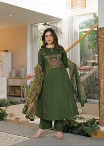 Conjunto de Salwar Kameez Verde Bordado, Vestido Tradicional Pakistaní para Mujer con Chal, Estampado Floral, Ropa Casual para Festivales - Product Image 3