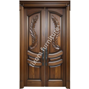Puerta Doble de Madera Sólida Tallada a Mano con Follaje, Diseño Artístico Ornamental, Corredera, Resistente al Viento, Moderna, para Entrada Principal - Product Image 6