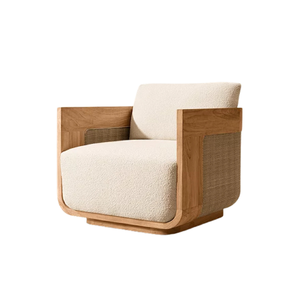Sillón de Exterior Moderno y Contemporáneo, Madera de Teca Sólida, Estructura Curva de Lujo, Detalles de Ratán Tejido Natural, Muebles Duraderos para Hotel - Product Image 3