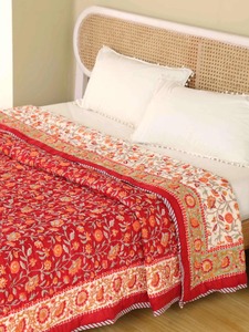 Couvre-lit brodé bohème à motif floral rouge, en coton fait main, pour toutes les saisons, décoration de la maison, ensemble de literie - Product Image 3