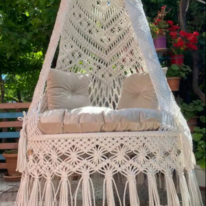 Balançoire double en macramé pour patio, Balançoire de patio, Balançoire en macramé, Balançoire suspendue en macramé, Chaise en macramé, Chaise hamac, Balançoire de jardin - Product Image 1