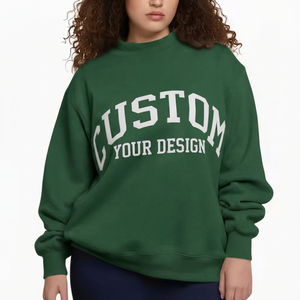 Sweat-shirt personnalisé pour femme, vert, col montant, streetwear, manches longues, uni, 100% coton, tricoté, respirant, pour l'hiver et le printemps - Product Image 1