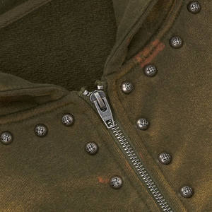 Sweat à capuche zippé écologique pour homme, hiver, fabricant OEM, molleton de coton épais 400g, décoration rivets métalliques, respirant et séchage rapide - Product Image 3