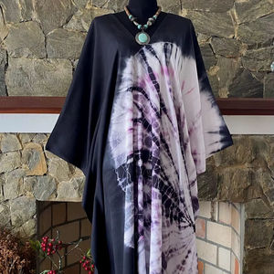 Vestido Maxi Japonés Shibori Tie Dye de Rayón, Estilo Caftán, Talla Grande, Corte Holgado, Ropa Boho para Mujer - Product Image 1
