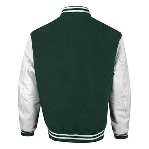 Unisex Green White Hooded Varsity <b>Jacket</b> with Zipper Closure Thick 100% Wool Fabric Striped Trim Streetwear Style for <b>Winter</b> - Product Image 6