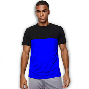 เสื้อยืดแขนสั้นผู้ชาย คอโอ ทรงปกติ ดีไซน์เรียบง่าย สีทูโทน ม่วง-ดำ - Product Image 3