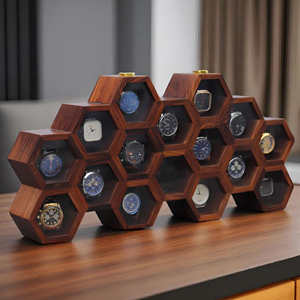Exhibidor de Relojes de Madera con Iluminación LED, Caja de Relojes de Madera con Interior con Patrón de Fibra de Carbono por AYAANS - Product Image 3