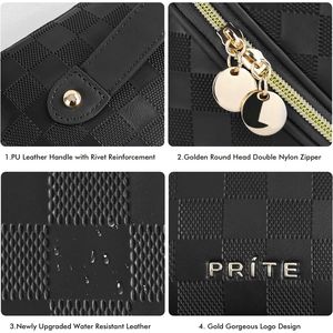 Women's Waterproof Vegan Leather <b>Travel</b> Makeup <b>Bag</b> Open Flat for Toiletry Organizer with <b>Clear</b> Divider and Handle - Product Image 4