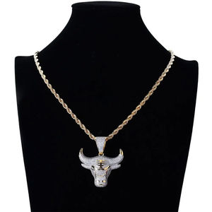 Pendentif Tête de Taureau en Or avec Pierres Moissanite, Argent 925 Plaqué Rhodium, Bijoux Hip Hop Unisexe - Product Image 2