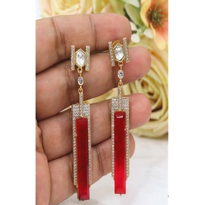 Elegant Brass Gold Plated Moissanite Premium Quality Kundan Drop <b>Earrings</b> for Women Girls Wedding Party Wear - Product Image 2