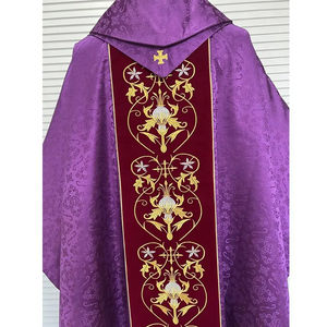 Chasuble en tissu jacquard violet avec broderie dorée et étole, sur mesure, nouveau design, haute qualité, chasuble brodée 2026 - Product Image 4