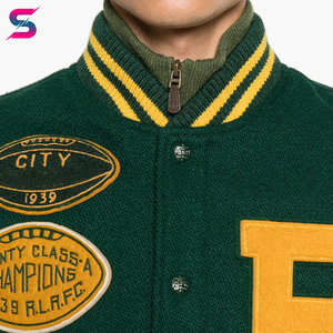2026 Good Supplier Make Your Own Green Woolen Faux Leather Sleeves Letterman College <b>Baseball</b> Letterman <b>Jackets</b> <b>For</b> Wholesale - Product Image 5