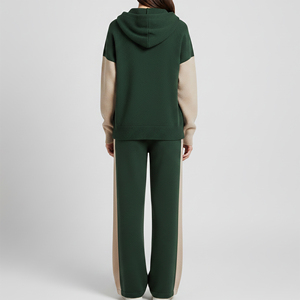 Wholesale 100% Cotton Fleece Heavyweight Color Block Hoodie & Jogger <b>Sets</b> Zip Up Hoodie & Jogger 2 Piece Tracksuit For Women - Product Image 6