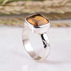 925 Sterling Silver Golden Citrine Ring Natural <b>Cushion</b> Gemstone Bezel Set Boho Hippie Style <b>Statement</b> Jewelry Handcrafted - Product Image 4
