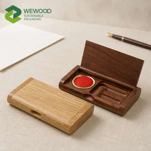 Caja de Sello de Madera Natural Moderna y Ecológica Personalizada con Juego de Almohadillas de Tinta para Regalos Ejecutivos y Empresariales - Product Image 1