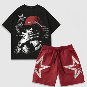 Custom <b>Mens</b> T Shirt <b>Shorts</b> Set <b>Lightweight</b> Summer Casual Sportswear Two Piece Outfit Wholesale - Product Image 1