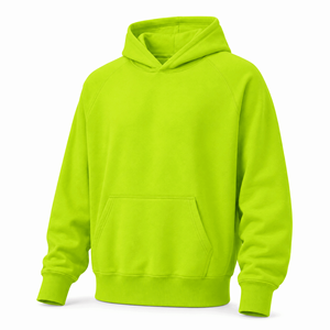 Sweat à capuche unisexe premium en molleton de coton épais, coupe oversize, sans cordon, avec poche kangourou, couleur vert lime néon, style streetwear, personnalisable - Product Image 3
