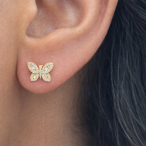 ต่างหูเงินแท้ 925 ประดับเพชร VS VVS สี DEF ทอง 10K รูปผีเสื้อทรงบาแกตต์ เพชรเลี้ยงในห้องปฏิบัติการ ของขวัญวันเกิดสำหรับผู้หญิง - Product Image 2