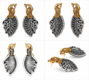 Pendientes colgantes Jhumka bohemios indios con forma de animal, chapados en oro de 18 quilates y circonitas, con engaste de bisel, en plata antigua, disponibles con MOQ para mujer. - Product Image 3